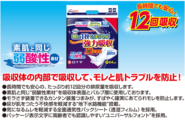 白十字 サルバ朝まで1枚ぐっすりパッド強力吸収「(12回吸収) ケース（18枚入×3袋）[大人用紙オムツ]